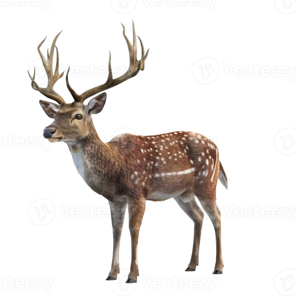 A majestic fallow deer stands tall showcasing its impressive antlers and spotted coat png