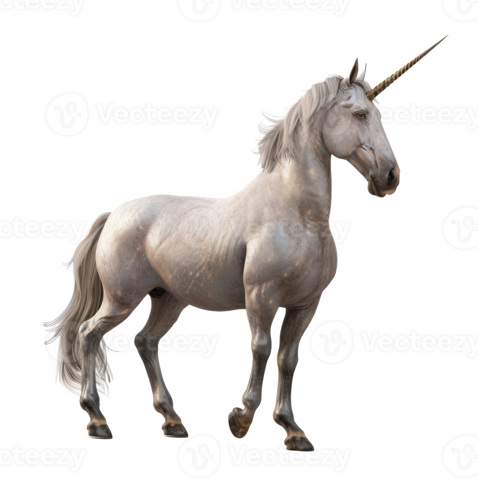 A majestic unicorn with a golden horn stands proudly its white coat glistening png