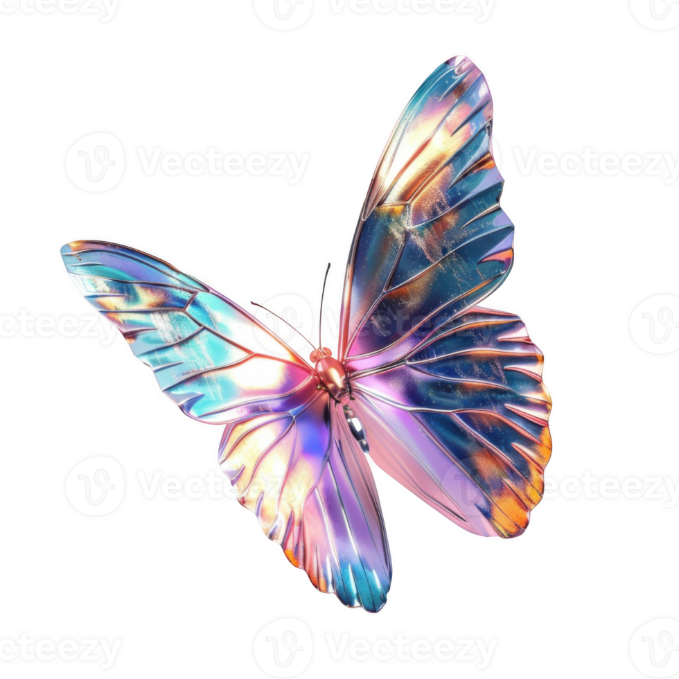 A holographic butterfly with iridescent wings png