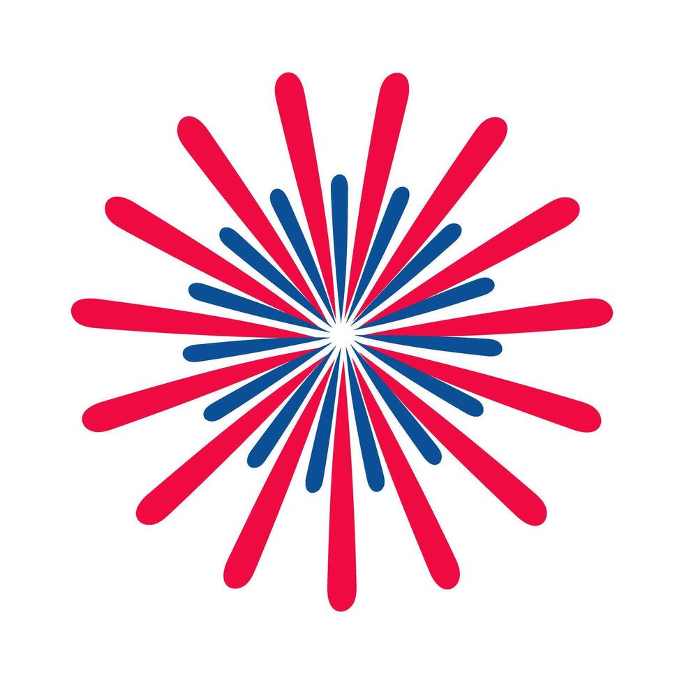 A red, blue and white firework with a blue and red line in the middle. The firework is in the center of the image vector
