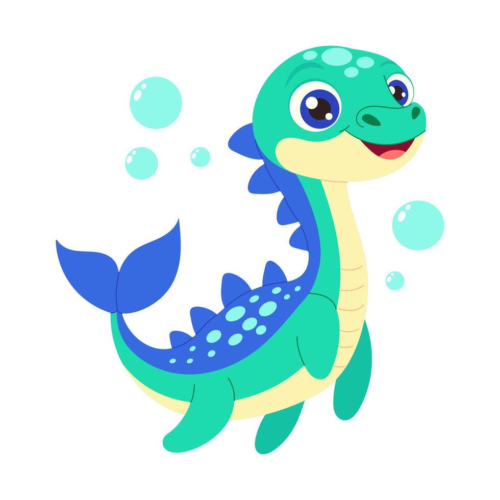 A cartoon dinosaur in water vector