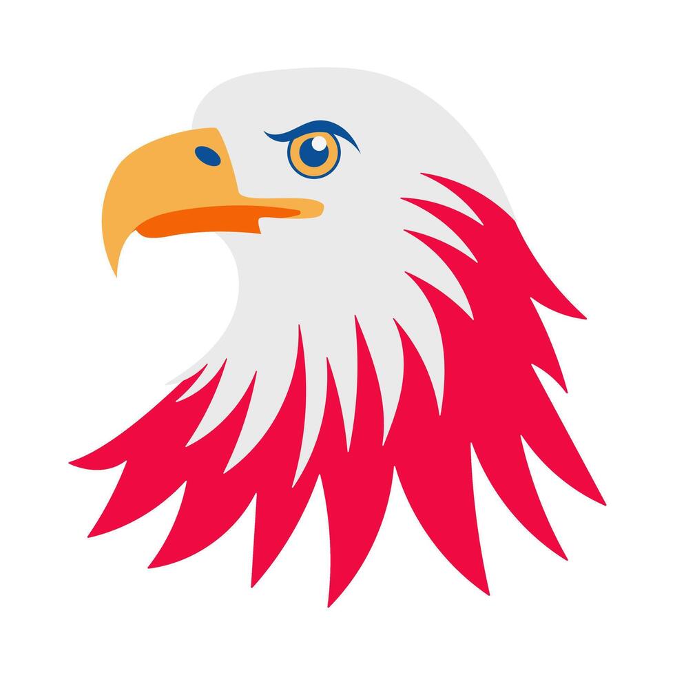 A cartoon eagle with red and white feathers. The eagle has a fierce look on its face. The feathers are very detailed and the colors are vibrant vector
