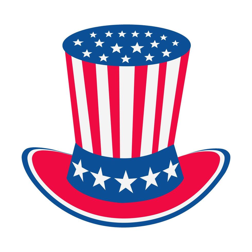 4th of July red, white and blue hat with stars on it. The hat is a patriotic symbol vector