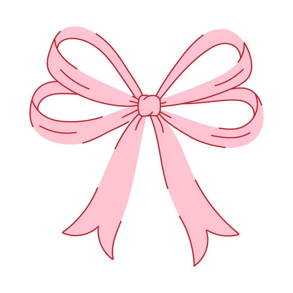 A pink ribbon is drawn with a red bow. The ribbon is long and has a red bow tied to it vector
