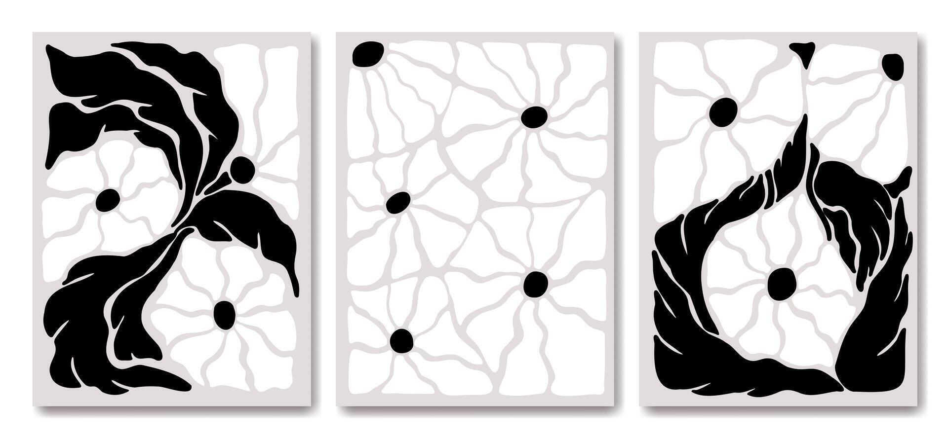 Abstract Triptych Black and White Organic Forms vector