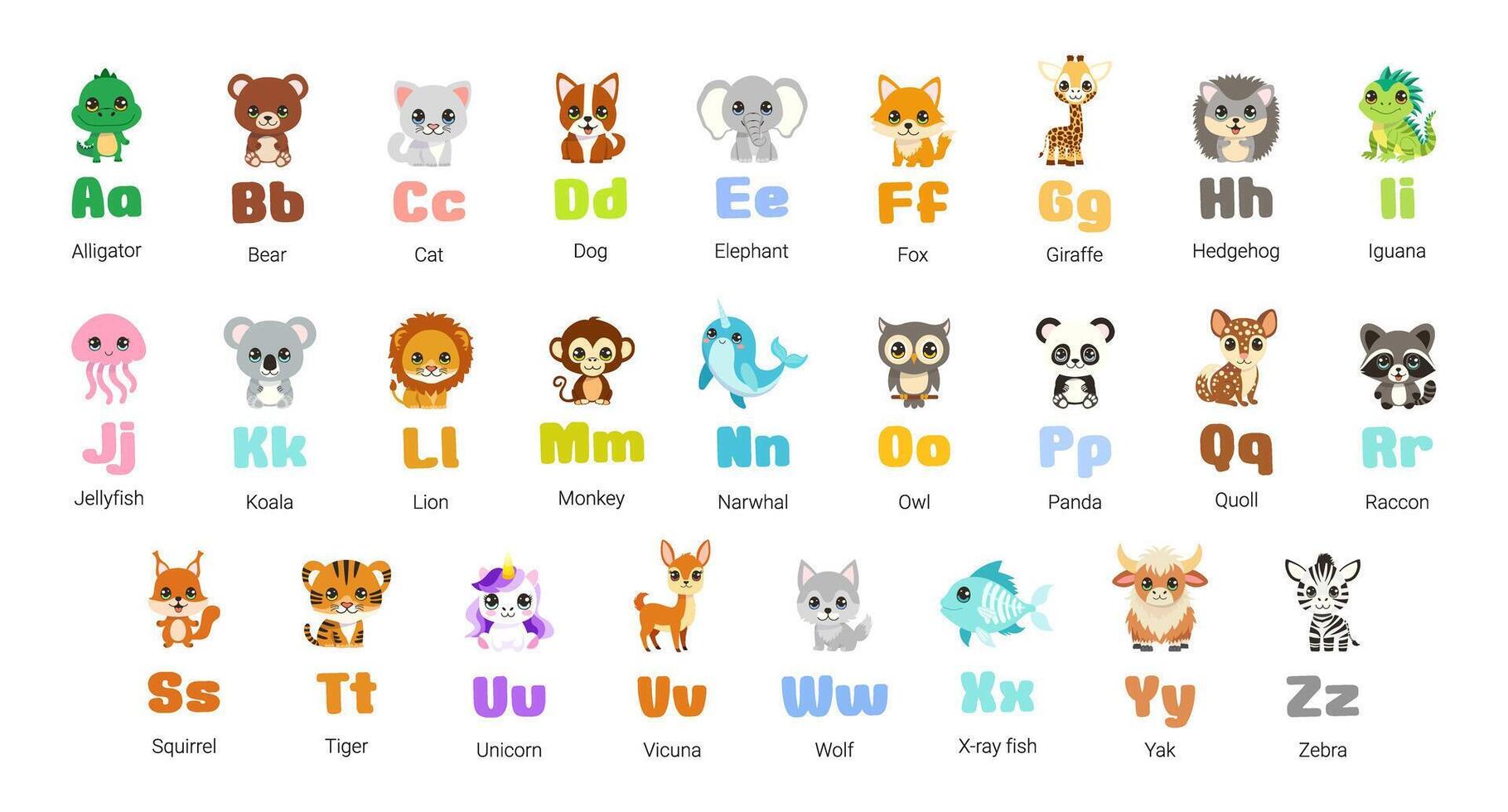 A bunch of animals are shown in alphabetical order vector