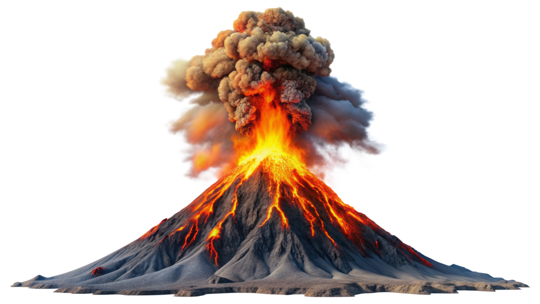 Volcano erupting down isolated on transparent background png
