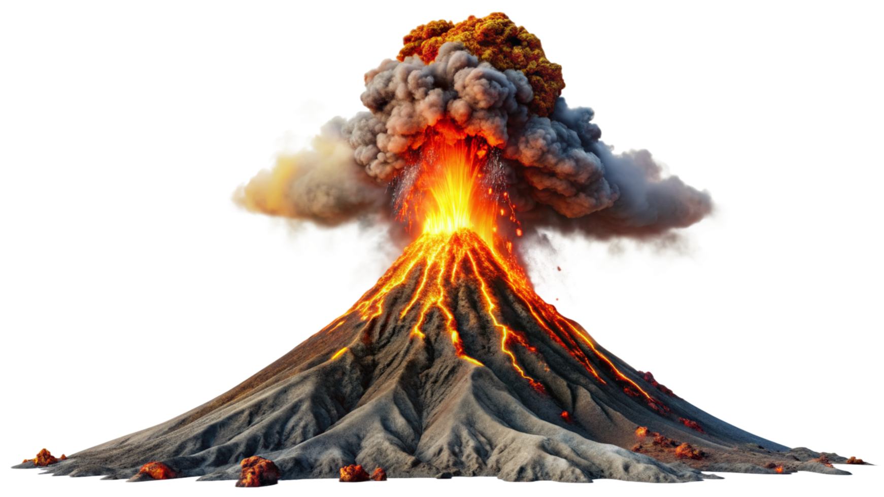 Volcano erupting down isolated on transparent background png