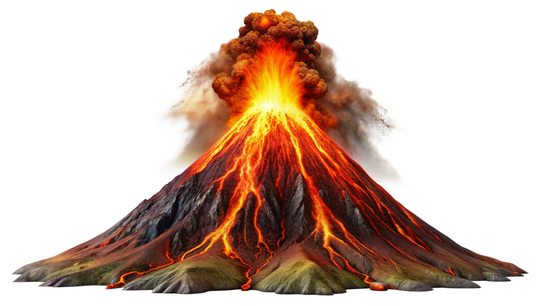 Volcano erupting down isolated on transparent background png
