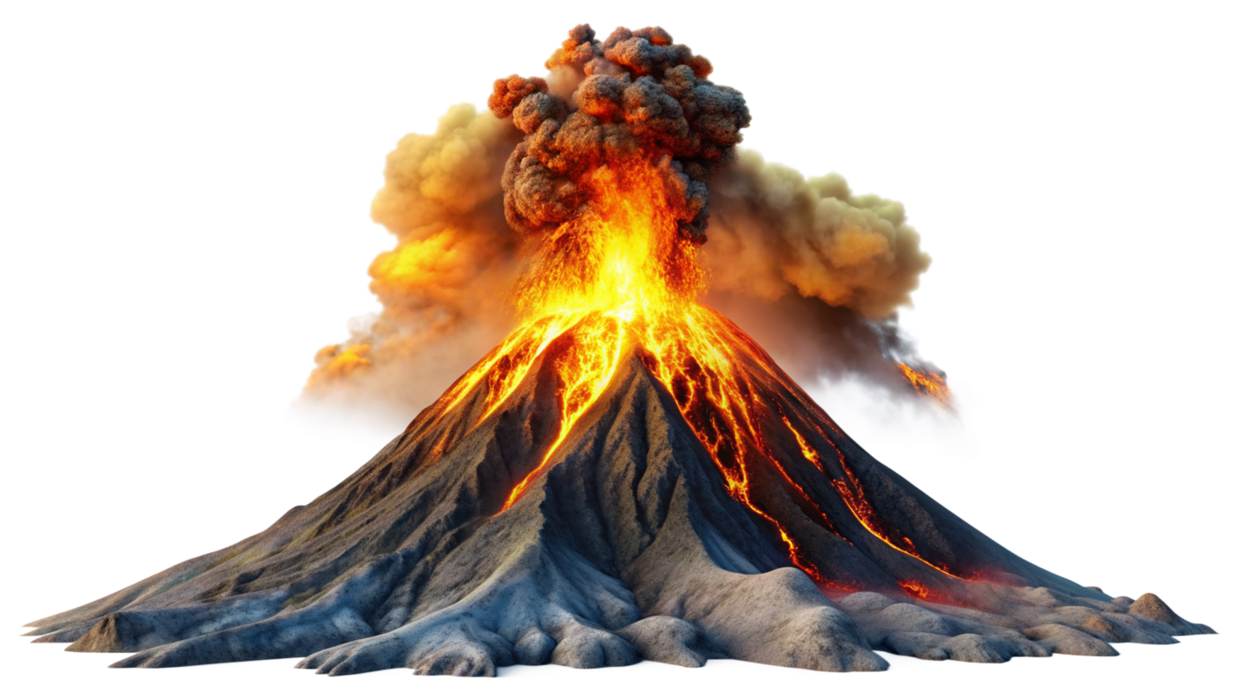 Volcano erupting down isolated on transparent background png