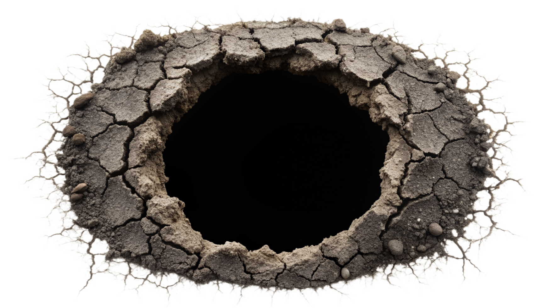 Earth hole with cracks isolated on transparent background png