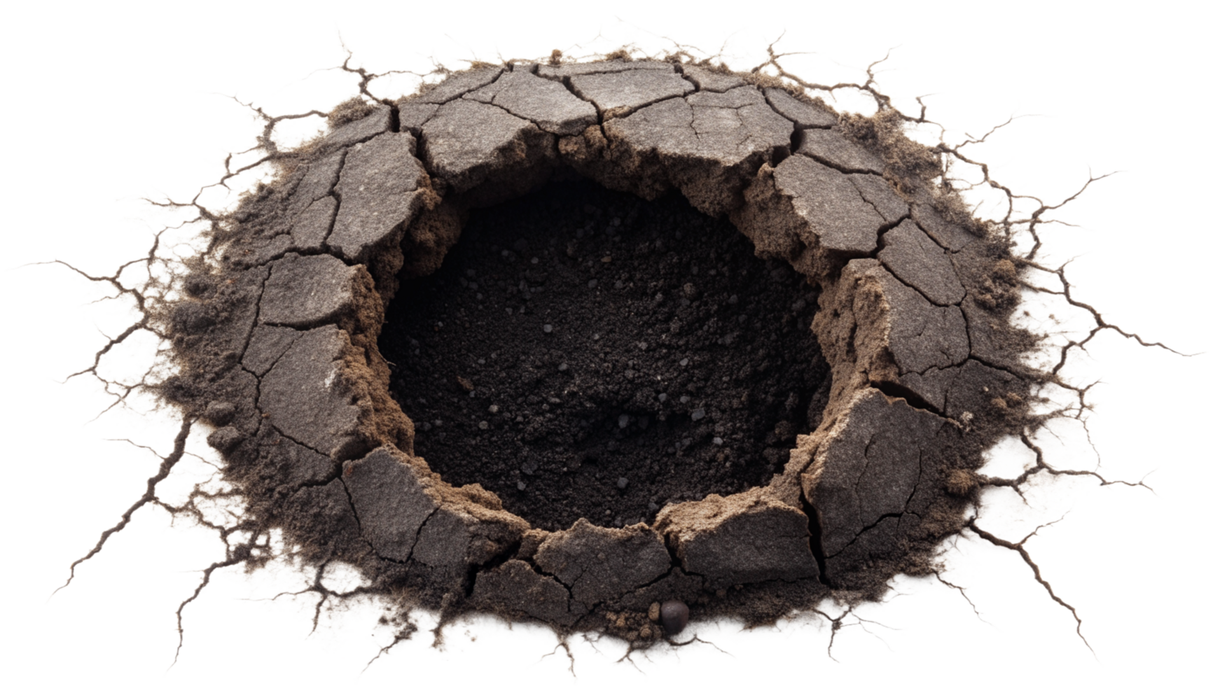 Earth hole with cracks isolated on transparent background png