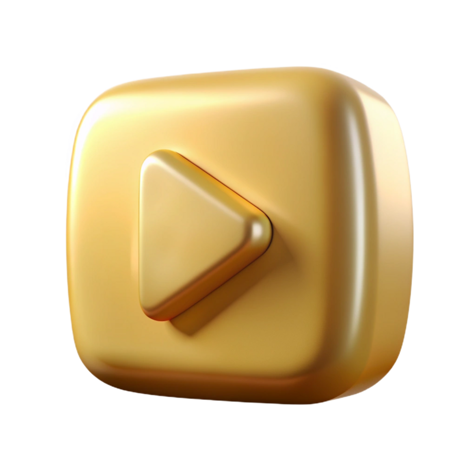 3d black-YouTube icon-gold details front isolated on transparent background png