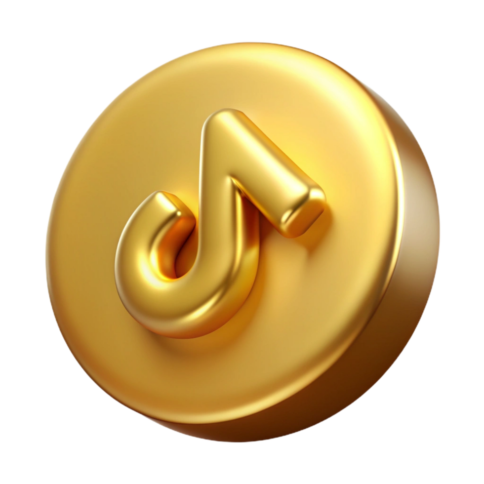 3d black-tiktok icon-gold details front isolated on transparent background png