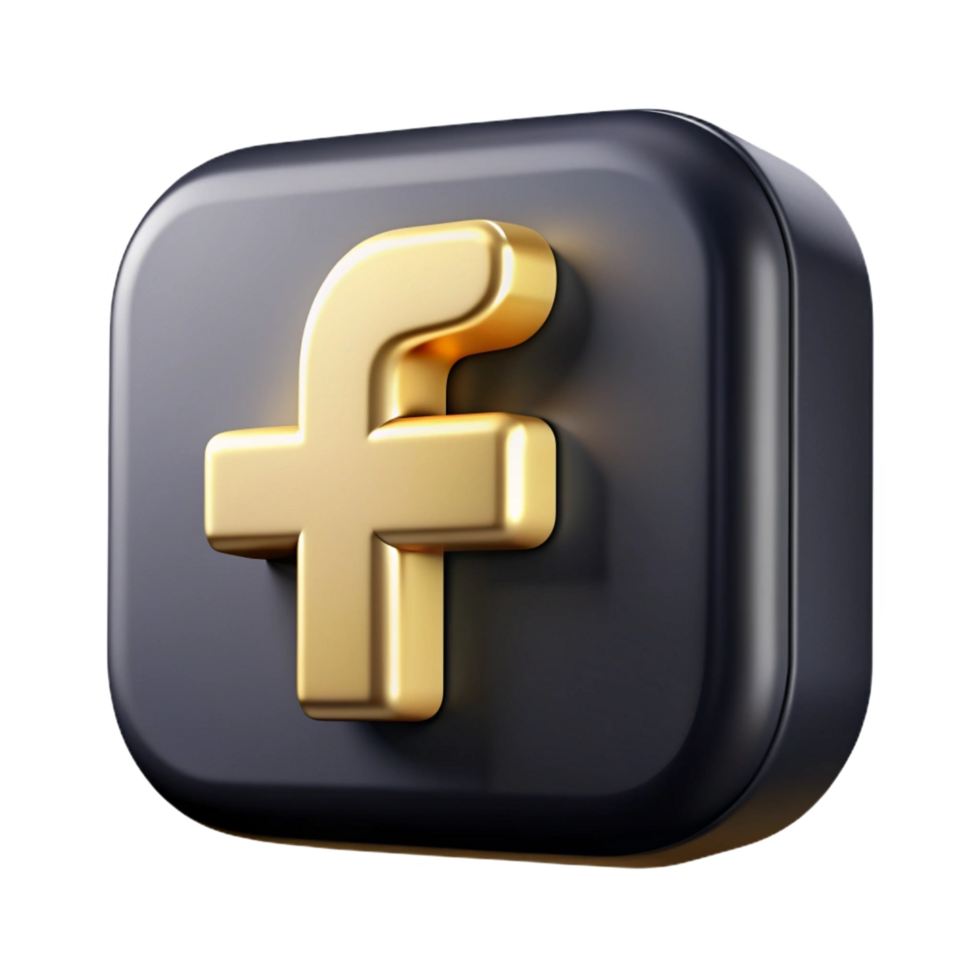 3d black-facebook icon-gold details front isolated on transparent background png