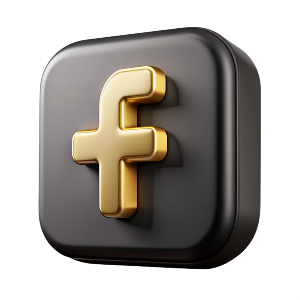 3d black-Facebook icon-gold details front isolated on transparent background png