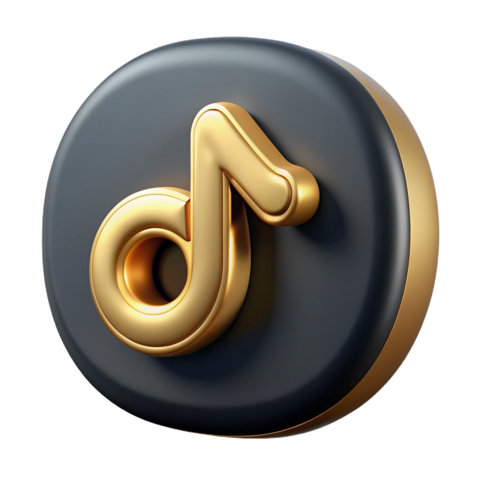 3d black-tiktok icon-gold details front isolated on transparent background png
