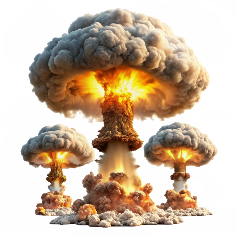 Nuclear atom explosions mushroom cloud isolated on transparent background png