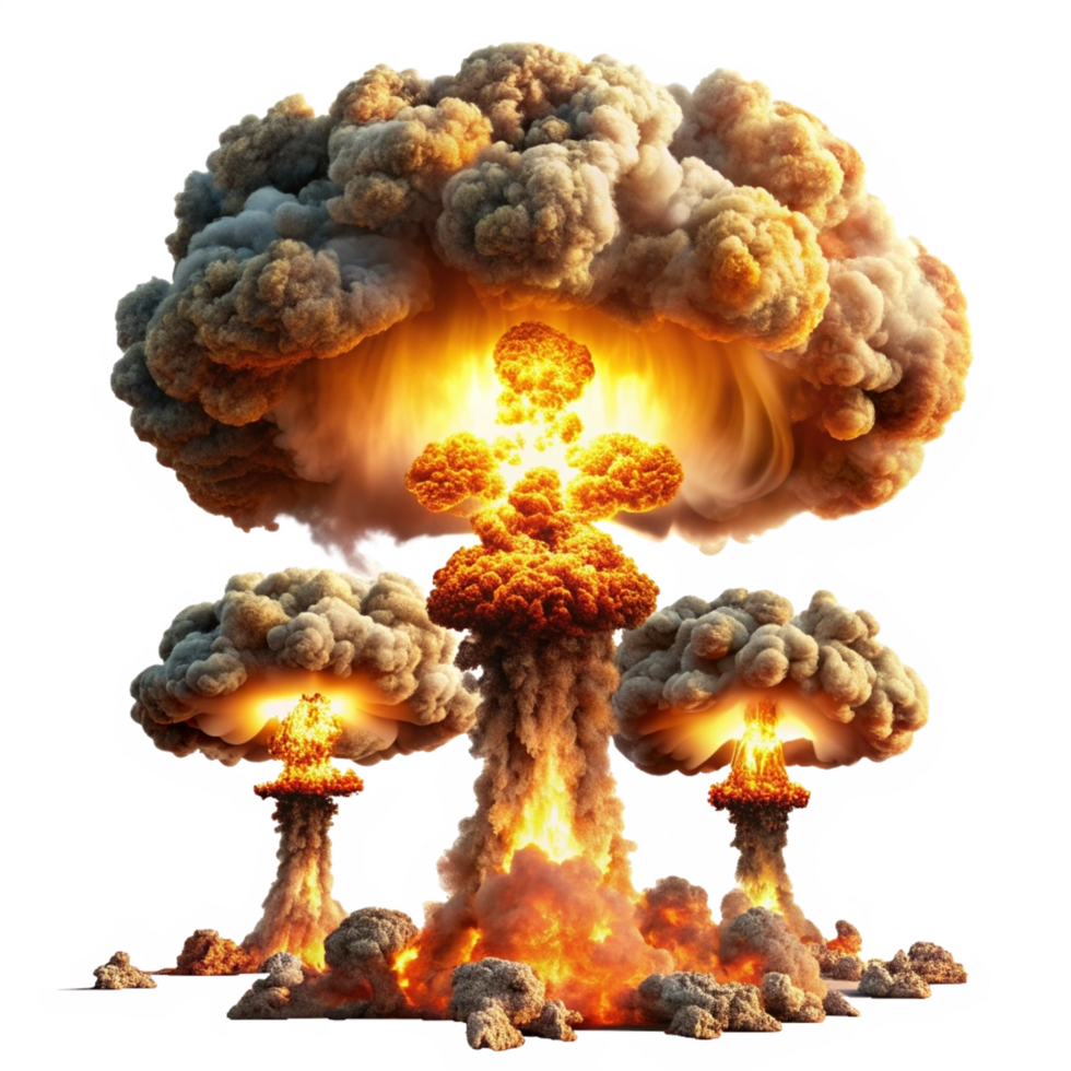Nuclear atom explosions mushroom cloud isolated on transparent background png