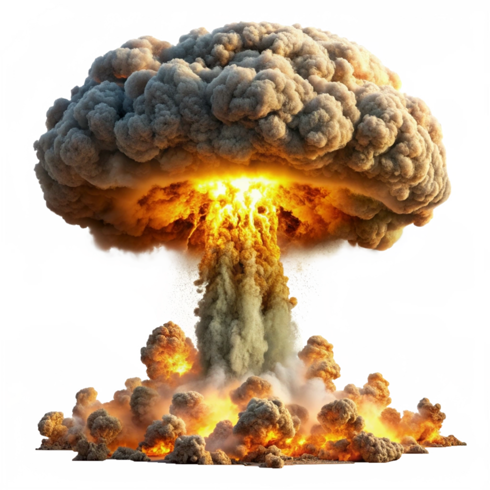 Nuclear atom explosions mushroom cloud isolated on transparent background png