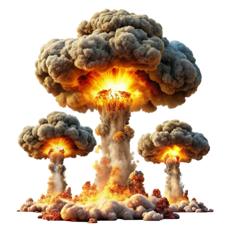 Nuclear atom explosions mushroom cloud isolated on transparent background png