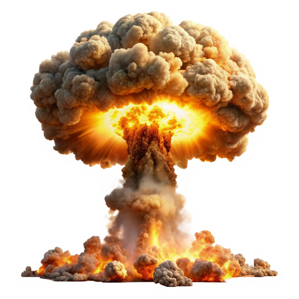 Nuclear atom explosions mushroom cloud isolated on transparent background png