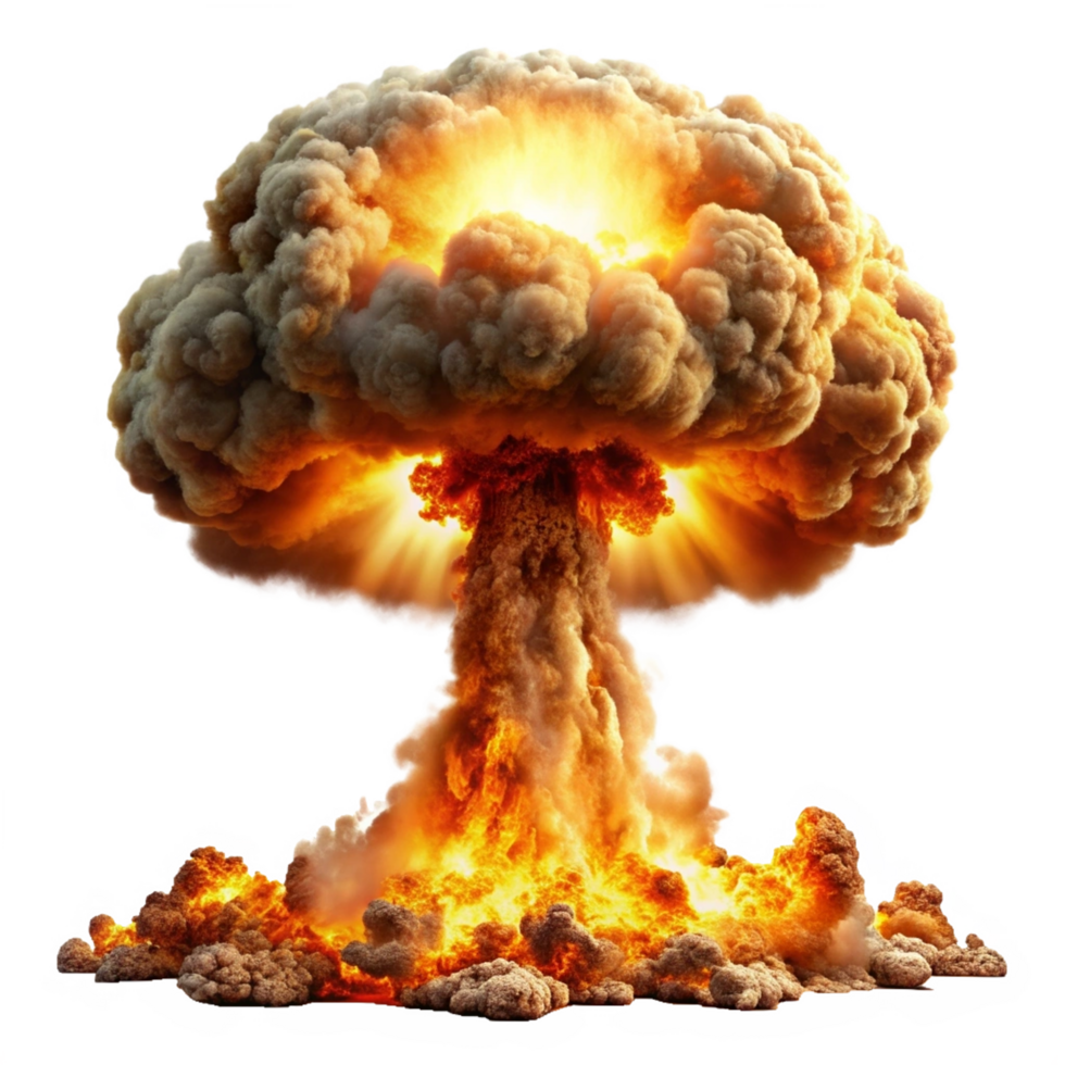 Nuclear atom explosions mushroom cloud isolated on transparent background png