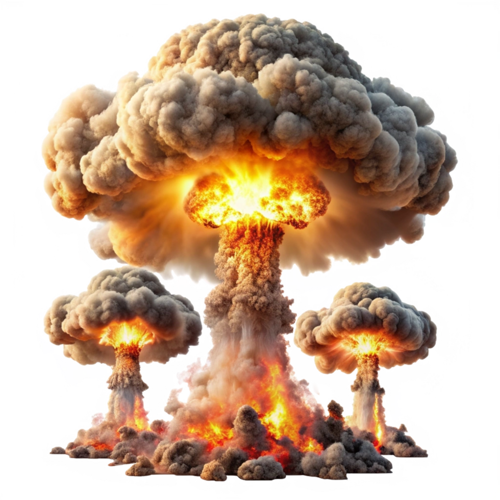 Nuclear atom explosions mushroom cloud isolated on transparent background png