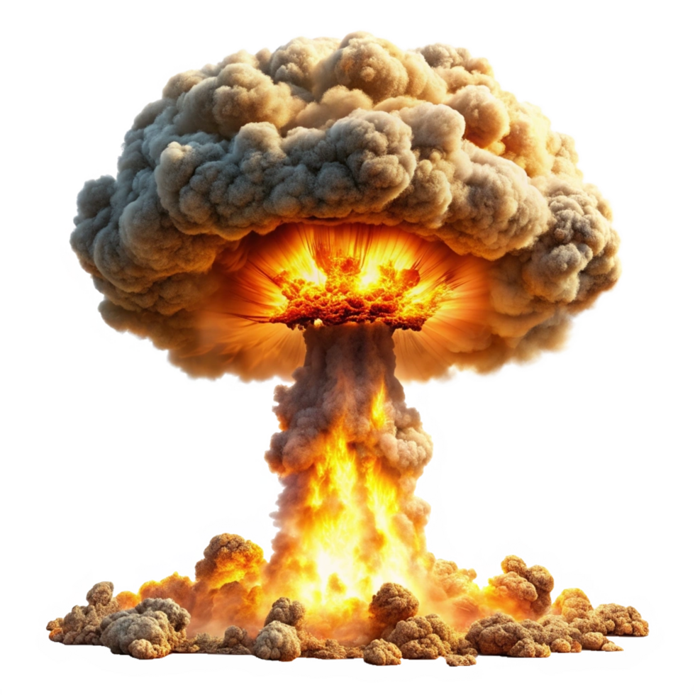 Nuclear atom explosions mushroom cloud isolated on transparent background png