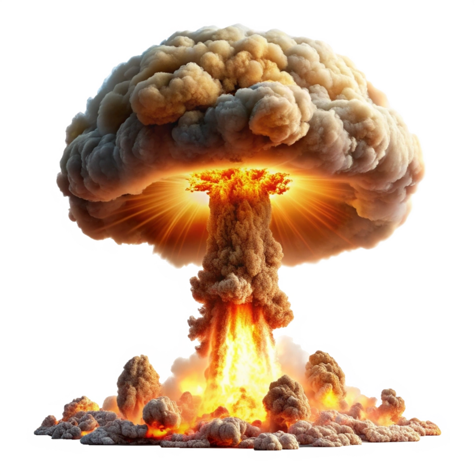 Nuclear atom explosions mushroom cloud isolated on transparent background png