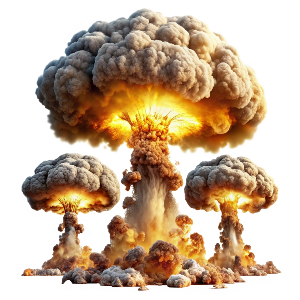 Nuclear atom explosions mushroom cloud isolated on transparent background png