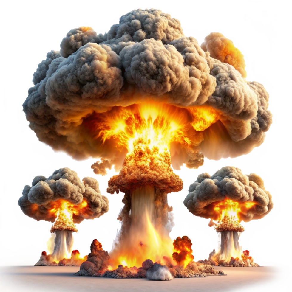 Nuclear atom explosions mushroom cloud isolated on transparent background png