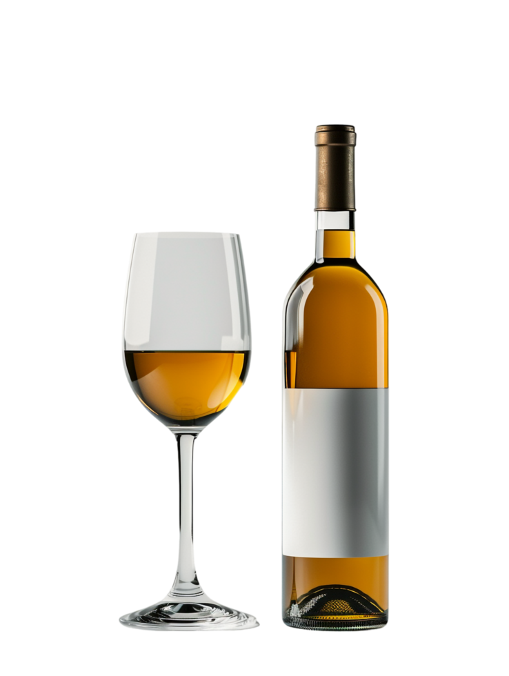 Isolated wine bottle with wine glass on transparent background png