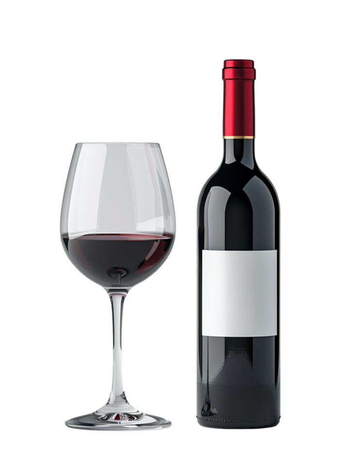 Isolated wine bottle with wine glass on transparent background png