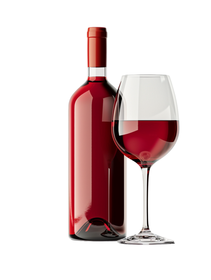 Isolated wine bottle with wine glass on transparent background png