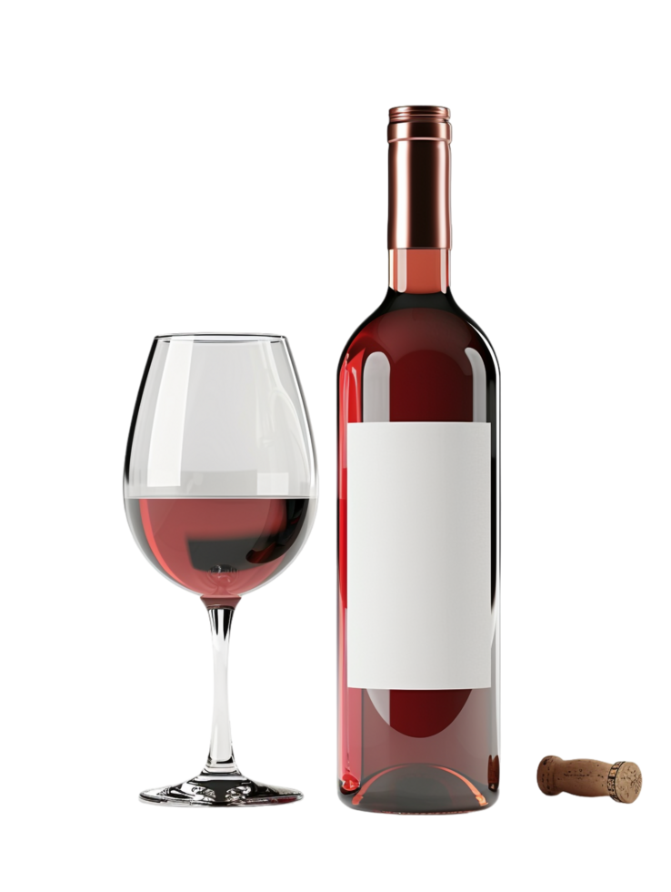 Isolated wine bottle with wine glass on transparent background png