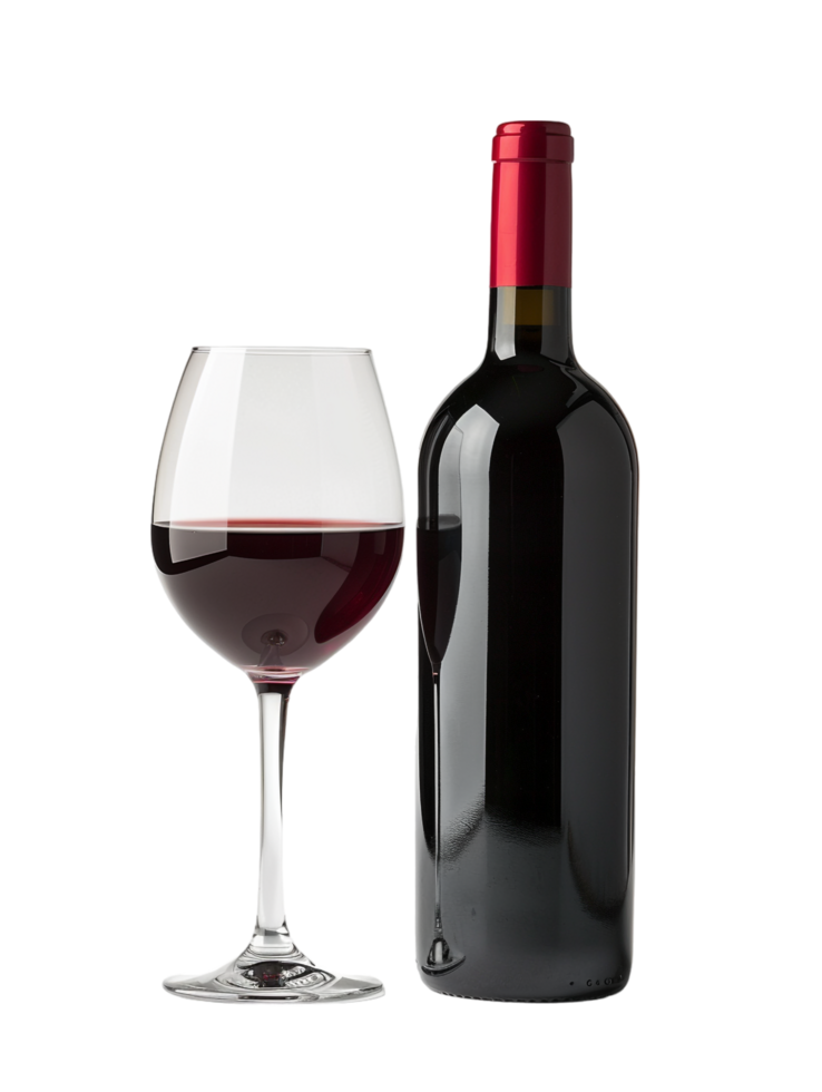 Isolated wine bottle with wine glass on transparent background png