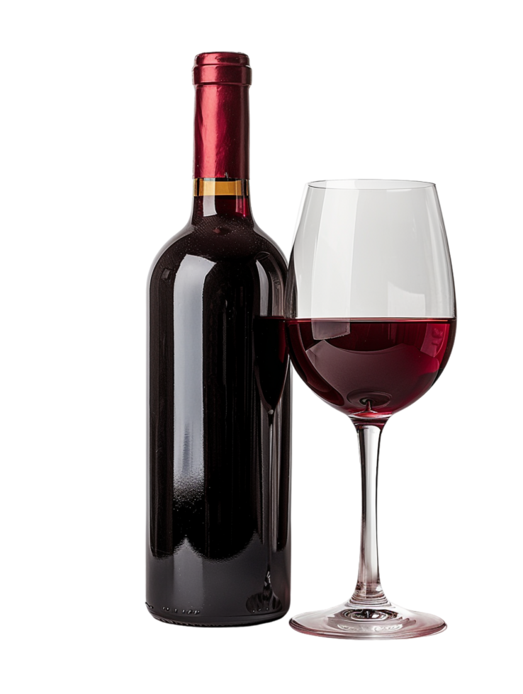 Isolated wine bottle with wine glass on transparent background png