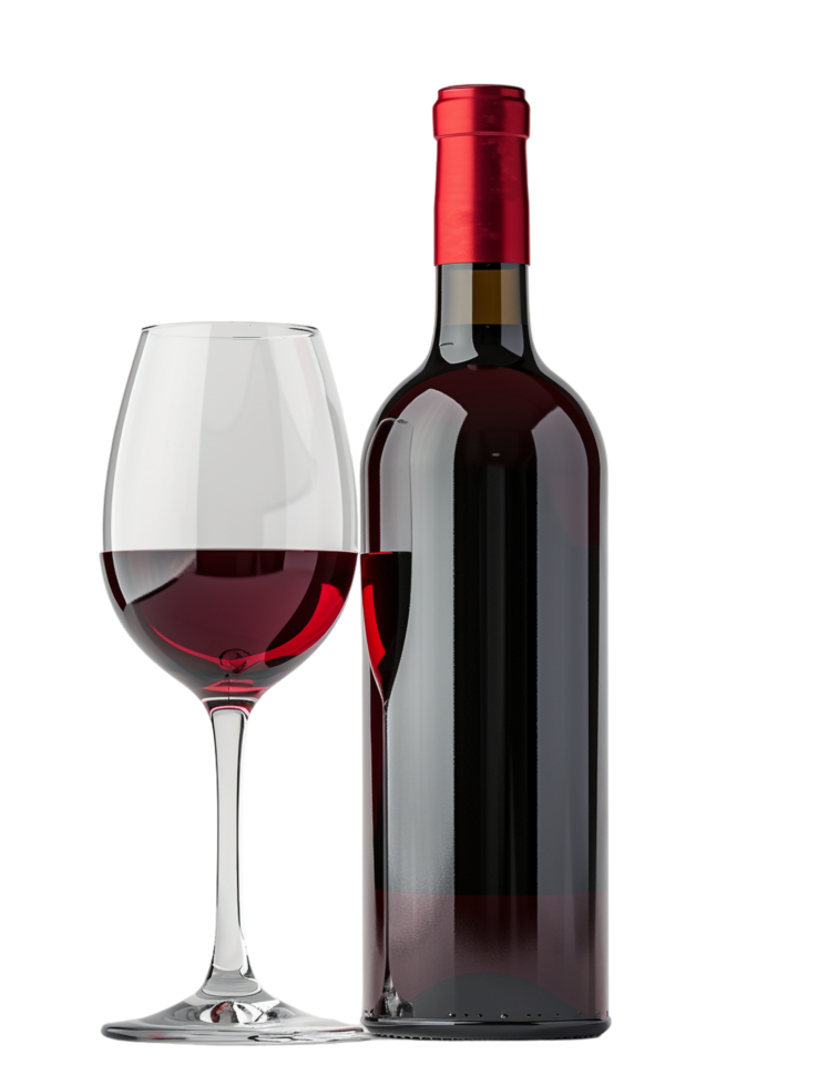 Isolated wine bottle with wine glass on transparent background png