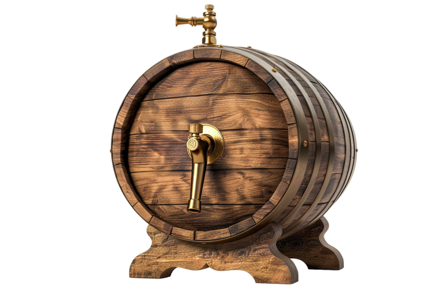 Isolated wooden beer barrel with faucet against transparent background png