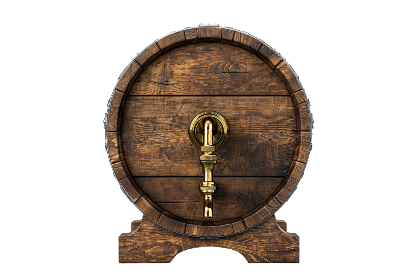 Isolated wooden beer barrel with faucet against transparent background png