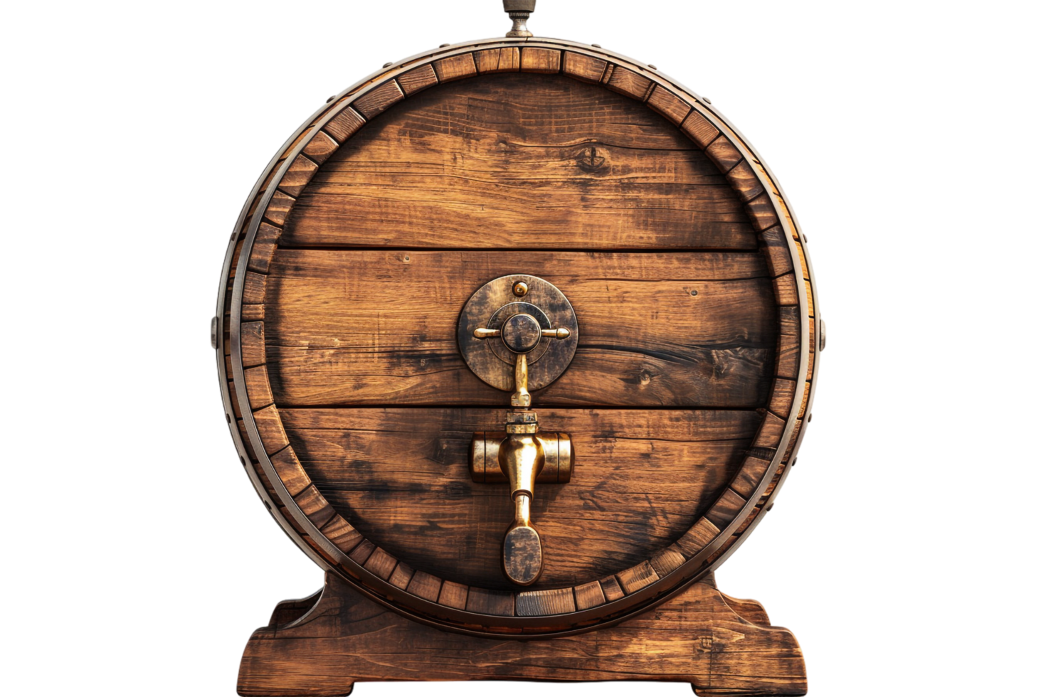 Isolated wooden beer barrel with faucet against transparent background png