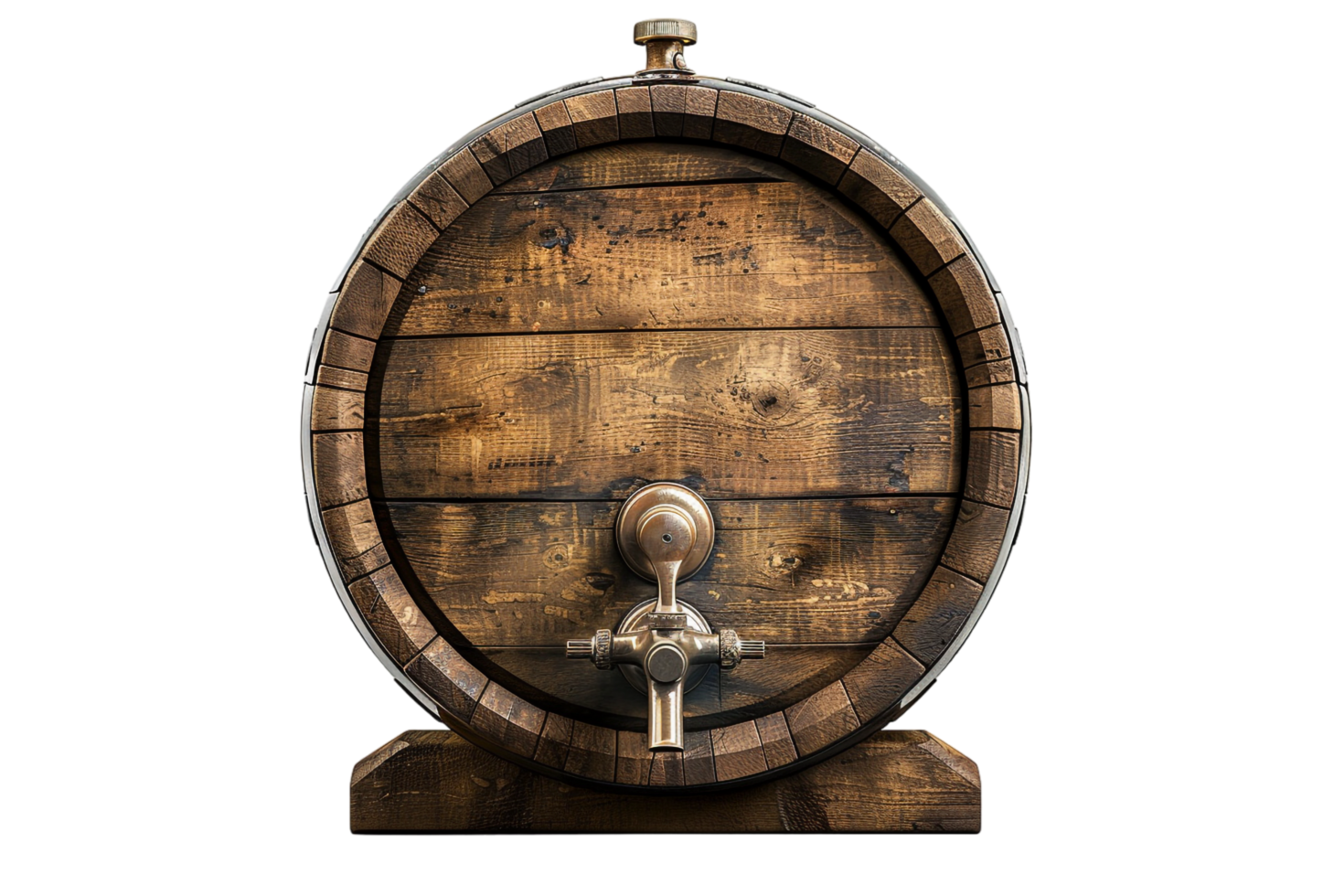 Isolated wooden beer barrel with faucet against transparent background png