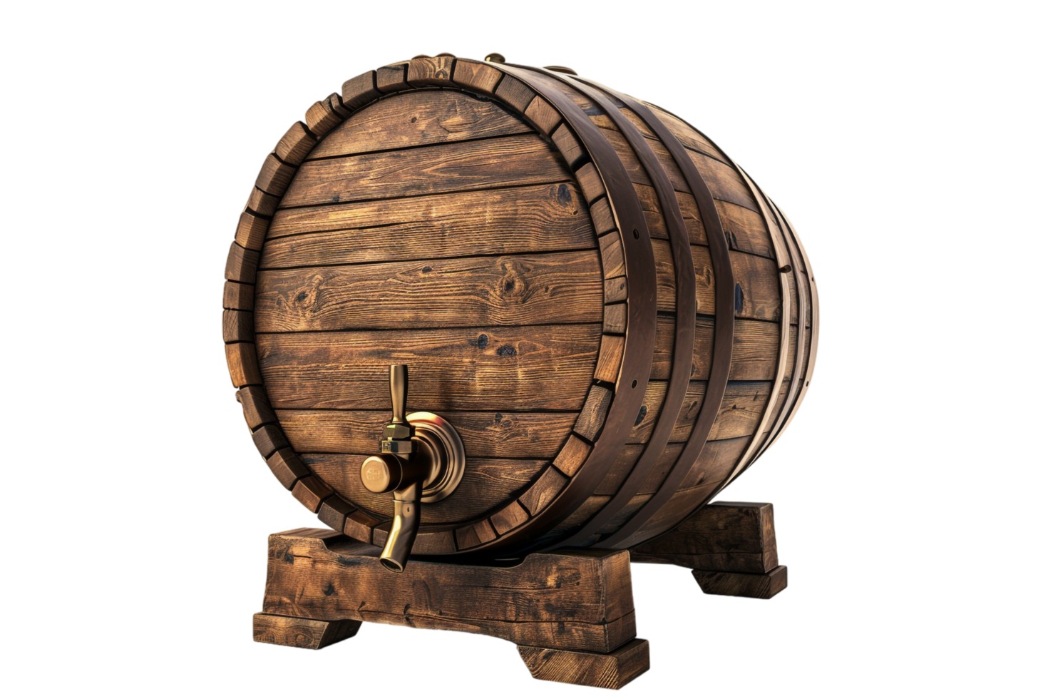 Isolated wooden beer barrel with faucet against transparent background png