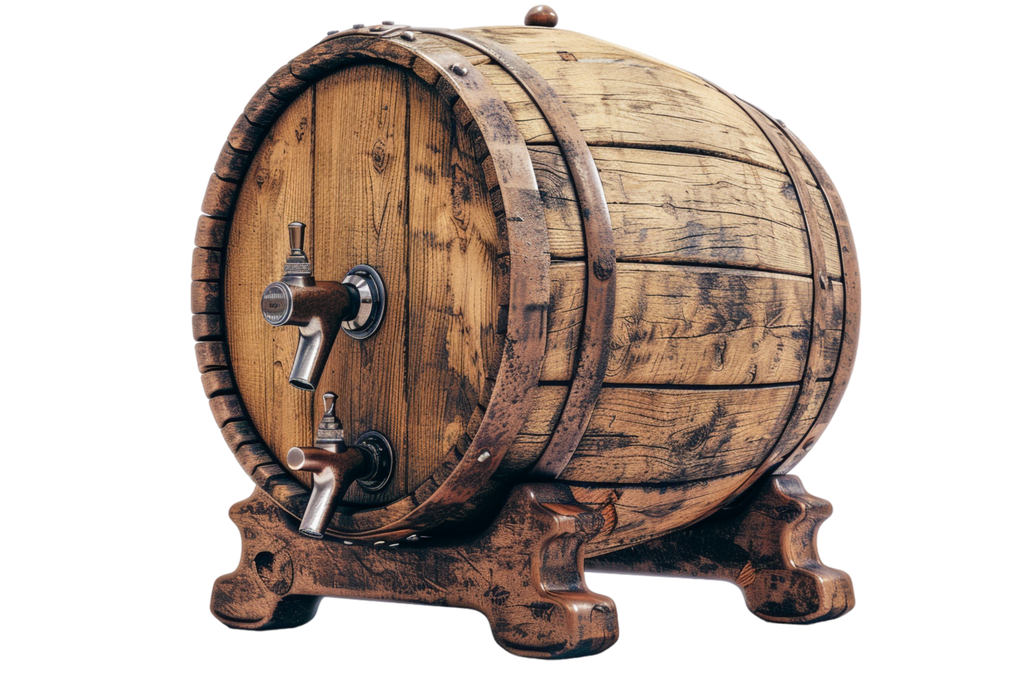 Isolated wooden beer barrel with faucet against transparent background png