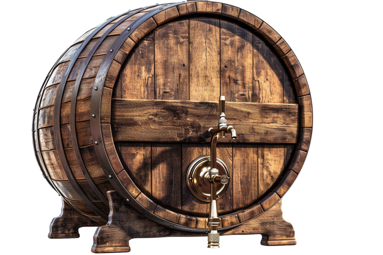 Isolated wooden beer barrel with faucet against transparent background png
