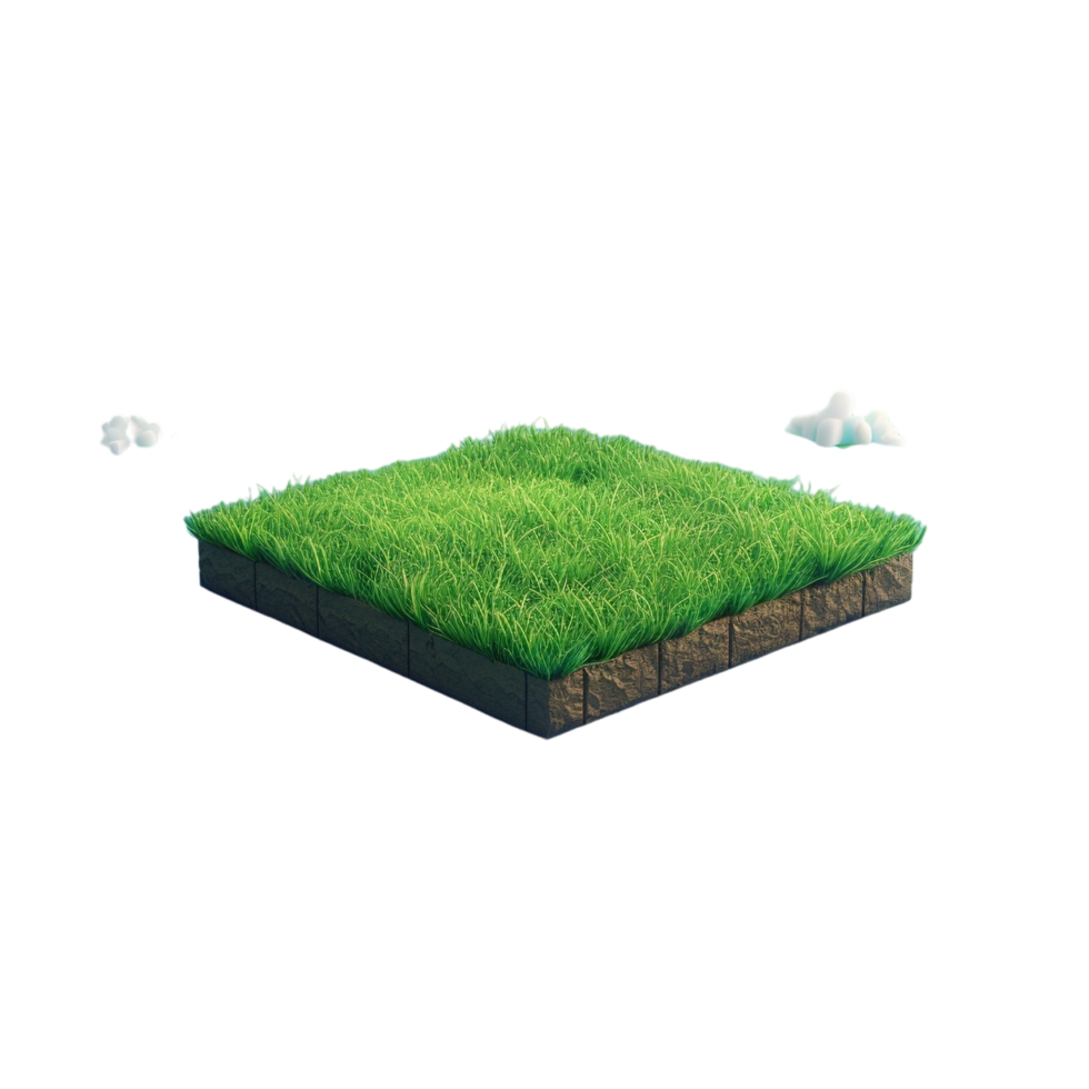Isometric empty grass field with sky and clouds png