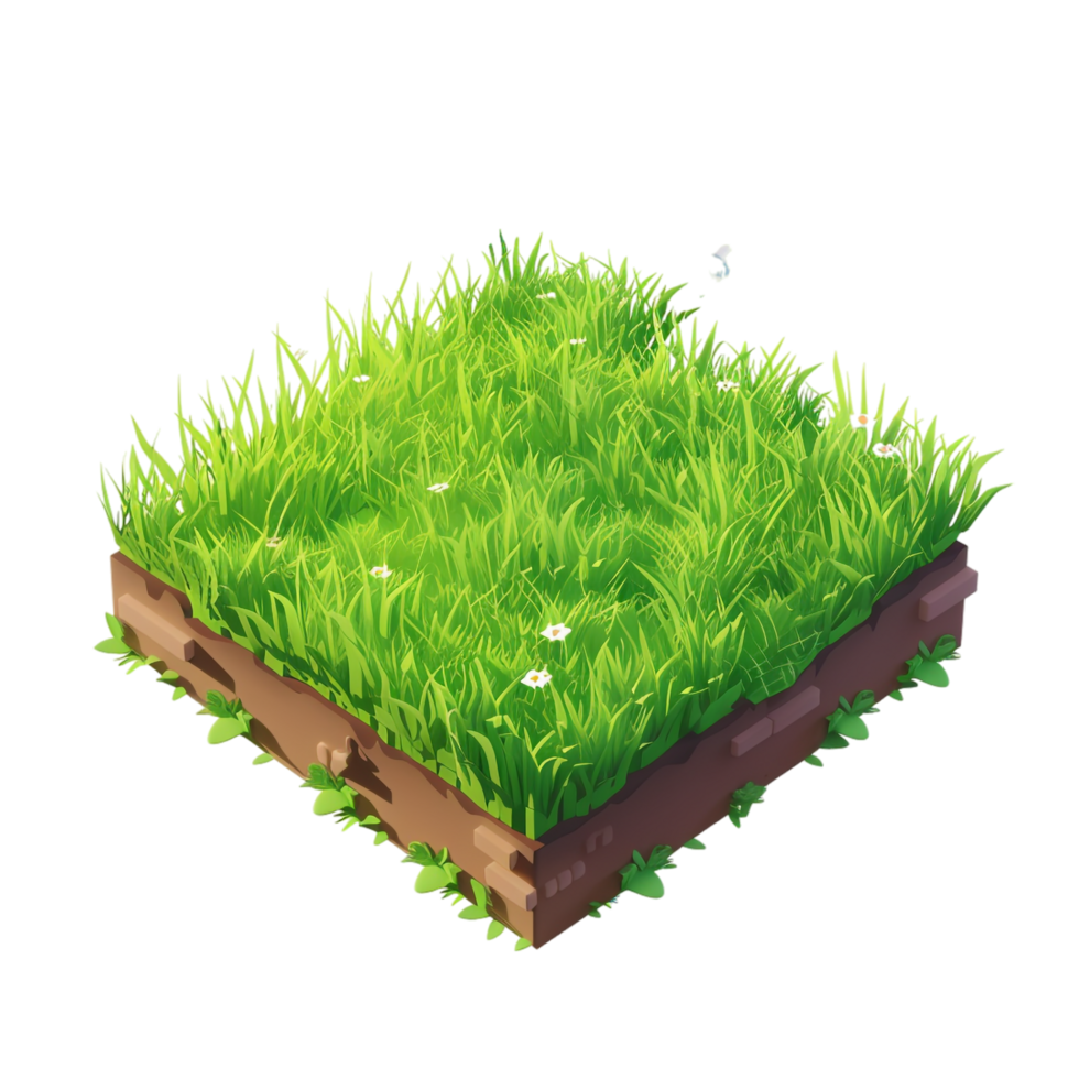 Isometric empty grass field with sky and clouds png