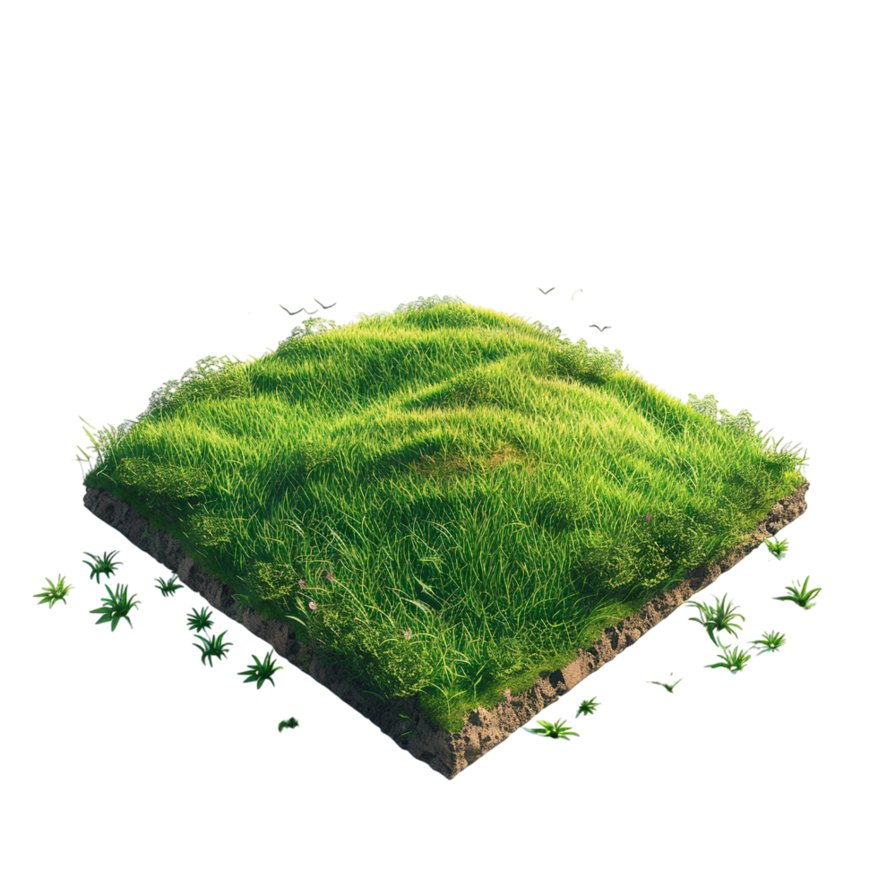 Isometric empty grass field with sky and clouds png
