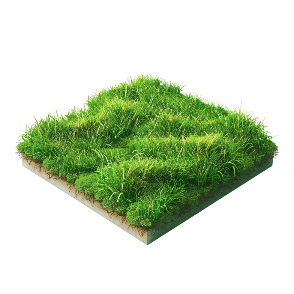 Isometric empty grass field with sky and clouds png
